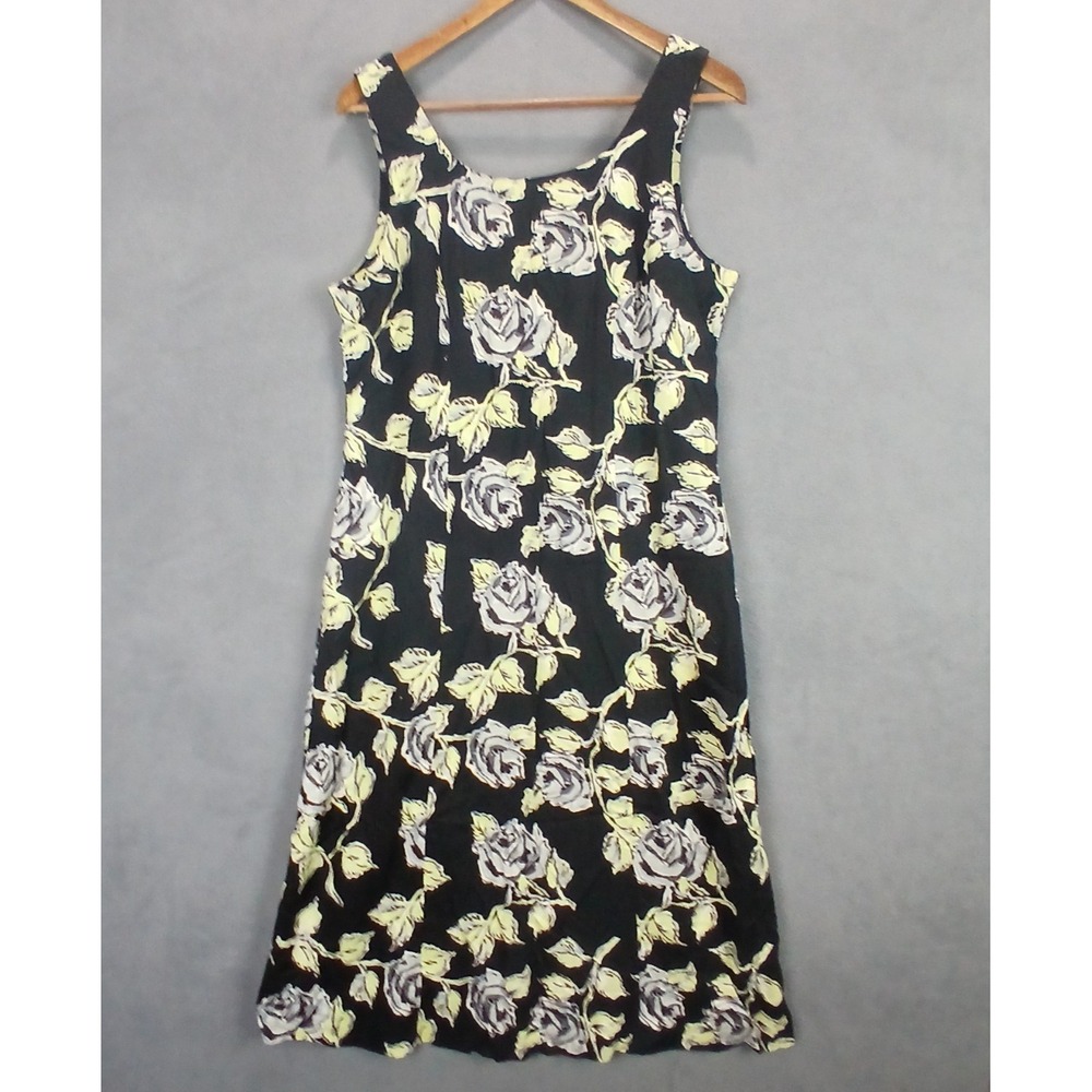 Alexandra Lee Midi Dress Womens 12 Black Floral Wide Strap Scoop Neck Party